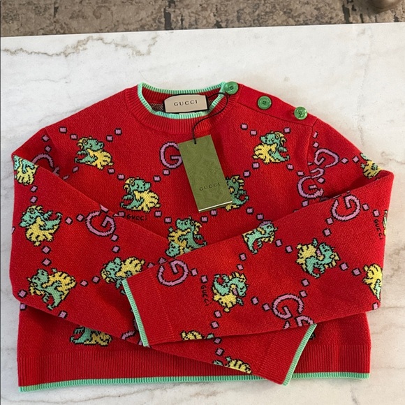 Gucci Sweaters - Gucci Red and Green Patterned Crewneck Sweater